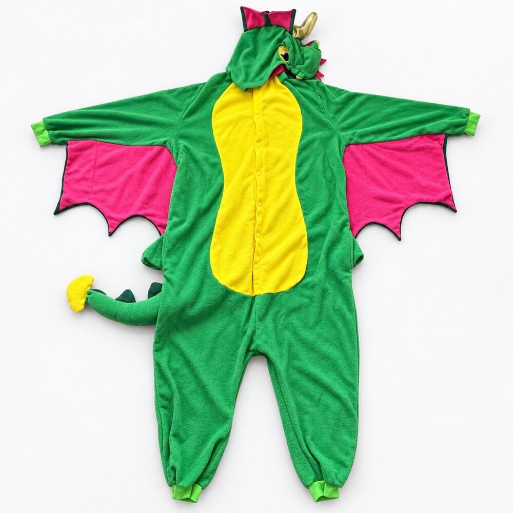 Dragon Hooded Costume Plush Pajamas Sleepwear Adult Size Large Wings Halloween